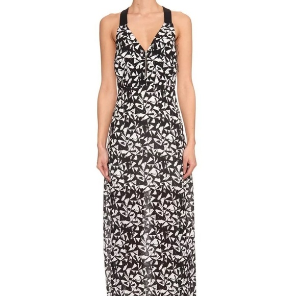 A.L.C. Patti Fan Printed Silk V-Neck Sleeveless Maxi Black White Geometric Sz 4 - Picture 9 of 9